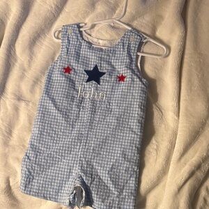 Blue Gingham Baby Romper with Stars- Classic Whimsy